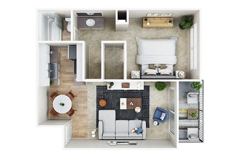 Floor plan for 1 bed, 1 bath, 760 sqft